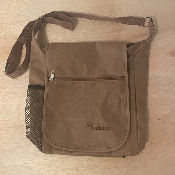 Audubon Tan Crossbody Satchel Shoulder Bag Compartments Messenger Bag bird logo - Picture 2 of 11